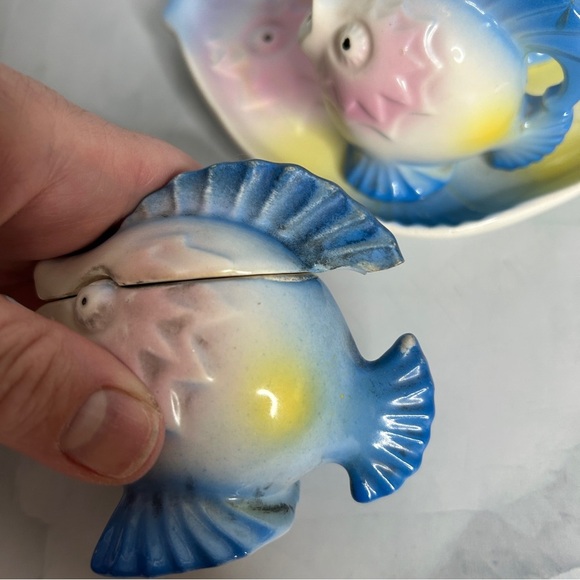Vintage Kitsch Porcelain Fish Cruet Set 1950s 1960s - 5 Piece Set Tray Japan - Picture 9 of 14